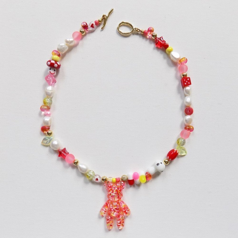 new! handmade pearl beaded choker chunky choker with dice shiny charms necklace